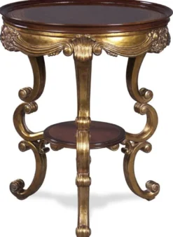 Casa Padrino Luxus Barock Beistelltisch Dunkelbraun / Gold Ø 58 x H. 70 cm - Runder Mahagoni Tisch im Barockstil - Barock Wohnzimmer Möbel