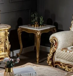 Casa Padrino Luxus Barock Beistelltisch Creme / Beige / Gold - Handgefertigter Tisch im Barockstil - Barock Wohnzimmer Möbel - Edel & Prunkvoll