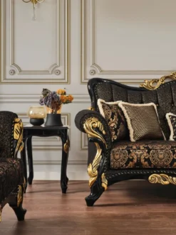 Casa Padrino Luxus Barock Beistelltisch Braun / Schwarz / Gold 46 x 44 x H. 60 cm - Prunkvoller Massivholz Tisch mit Tischplatte in Marmoroptik - Barock Wohnzimmer Möbel