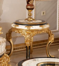 Casa Padrino Luxus Barock Beistelltisch Weiß / Blau / Gold - Prunkvoller Massivholz Tisch im Barockstil - Barock Wohnzimmer Möbel - Edel & Prunkvoll