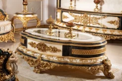 Casa Padrino Luxus Barock Beistelltisch Weiß / Blau / Gold - Prunkvoller Massivholz Tisch im Barockstil - Barock Wohnzimmer Möbel - Edel & Prunkvoll
