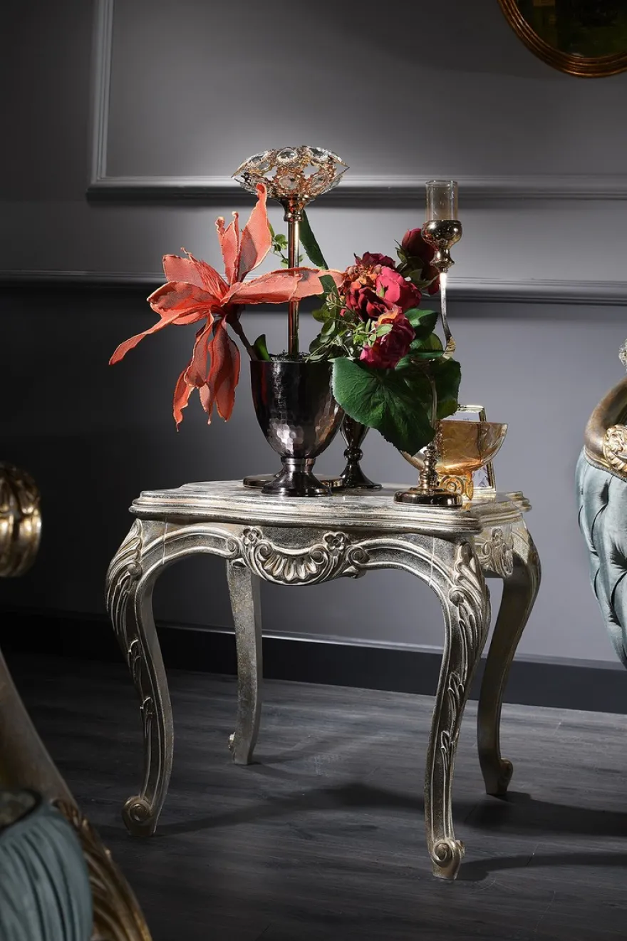 Casa Padrino Luxus Barock Beistelltisch Silber / Gold 61 x 61 x H. 58 cm - Barock Wohnzimmermöbel