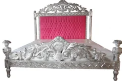 Casa Padrino Luxus Barock Bett im französischen Stil - Antik Rosa / Silber - 182 x 210 x 168 cm