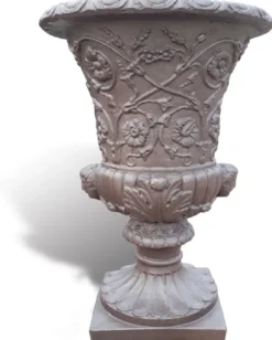 Casa Padrino Luxus Barock Blumentopf Bronze Ø 49 x H. 78 cm - Handgefertigter Barockstil Pflanzentopf aus hochwertigem Carrara Marmorkies - Barock Garten Deko - Luxus Qualität - Made in Italy