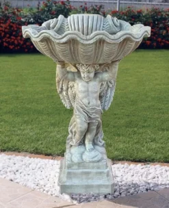 Casa Padrino Luxus Barock Blumentopf Engel Grau H. 105 cm - Made in Italy