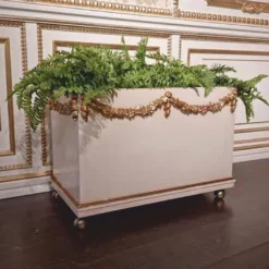Casa Padrino Luxus Barock Blumentopf mit Rollen Weiß / Gold 75 cm - Made in Italy