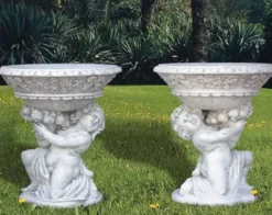 Casa Padrino Luxus Barock Blumentopf Set Grau H. 78 cm - Made in Italy