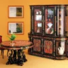 Casa Padrino Luxus Barock Boulle Esszimmerschrank Schwarz / Rot / Gold 228 x 49 x H. 237 cm - Handgefertigter Massivholz Schrank - Barock Esszimmer Küchen Möbel - Edel & Prunkvoll