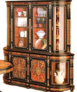 Casa Padrino Luxus Barock Boulle Esszimmerschrank Schwarz / Rot / Gold 228 x 49 x H. 237 cm - Handgefertigter Massivholz Schrank - Barock Esszimmer Küchen Möbel - Edel & Prunkvoll
