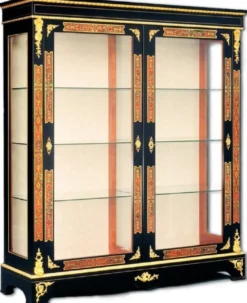 Casa Padrino Luxus Barock Boulle Vitrine Schwarz / Rot / Gold 152 x 45 x H. 172 cm - Handgefertigter Massivholz Vitrinenschrank mit 2 Türen - Edle Barock Möbel