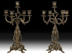 Casa Padrino Luxus Barock Bronze Kerzenhalter Set Ø 22 x H. 45 cm - Barock Interior