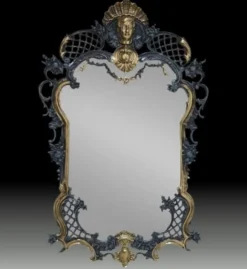 Casa Padrino Luxus Barock Bronze Spiegel Blau / Gold H. 96 cm - Barock Möbel