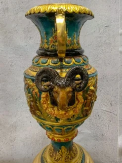 Casa Padrino Luxus Barock Bronze Vase Mehrfarbig / Gold 53 x 43 x H. 127 cm - Prunkvolle Vase mit Sockel - Barock Deko Accessoires