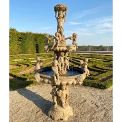 Casa Padrino Luxus Barock Bronze Springbrunnen Engel Beige Ø 145 x H. 250 cm - Prunkvoller Gartenbrunnen - Garten Deko Brunnen