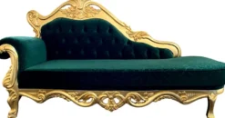 Casa Padrino Luxus Barock Chaiselongue Grün / Gold - Handgefertigte Massivholz Recamiere mit edlem Samtstoff und elegantem Muster - Barock Möbel - Edel & Prunkvoll
