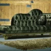 Casa Padrino Luxus Barock Chaiselongue Grün - Handgefertigte Massivholz Recamiere mit edlem Samtstoff und dekorativem Kissen - Barock Möbel - Edel & Prunkvoll