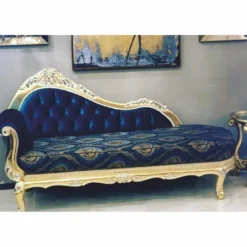 Casa Padrino Luxus Barock Chaiselongue Dunkelblau / Gold 220 cm - Barockstil Möbel