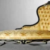 Casa Padrino Luxus Barock Chaiselongue Gold / Schwarz / Gold - Handgefertigte Massivholz Recamiere mit elegantem Muster - Barock Wohnzimmer & Hotel Möbel - Erstklassische Qualität - Made in Italy