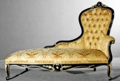 Casa Padrino Luxus Barock Chaiselongue Gold / Schwarz / Gold - Handgefertigte Massivholz Recamiere mit elegantem Muster - Barock Wohnzimmer & Hotel Möbel - Erstklassische Qualität - Made in Italy