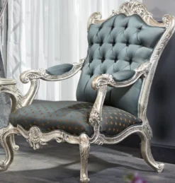 Casa Padrino Luxus Barock Chesterfield Thron Sessel Türkis / Dunkeltürkis / Gold / Silber 87 x 83 x H. 110 cm - Barockmöbel