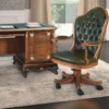 Casa Padrino Luxus Barock Chesterfield Leder Schreibtischstuhl Grün / Braun / Gold - Made in Italy