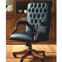 Casa Padrino Luxus Barock Chesterfield Leder Schreibtischstuhl Schwarz / Braun - Made in Italy