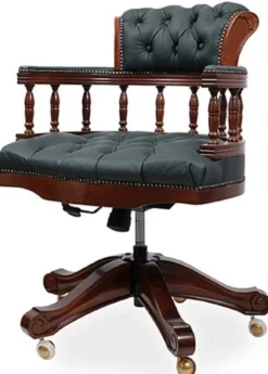 Casa Padrino Luxus Barock Chesterfield Leder Schreibtischstuhl Dunkelgrün / Dunkelbraun - Höhenverstellbarer Echtleder Bürostuhl - Büro Möbel - Edel & Prunkvoll