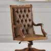 Casa Padrino Luxus Barock Chesterfield Leder Schreibtischstuhl Braun - Höhenverstellbarer Barockstil Bürostuhl mit hochwertigem Echtleder - Barock Büro Möbel - Luxus Qualität - Made in Italy