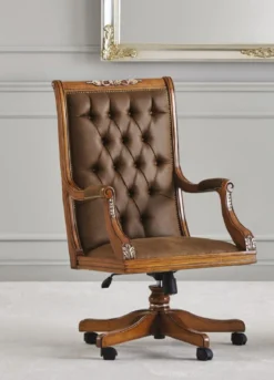 Casa Padrino Luxus Barock Chesterfield Leder Schreibtischstuhl Braun - Höhenverstellbarer Barockstil Bürostuhl mit hochwertigem Echtleder - Barock Büro Möbel - Luxus Qualität - Made in Italy