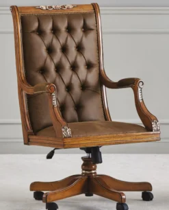 Casa Padrino Luxus Barock Chesterfield Leder Schreibtischstuhl Braun - Höhenverstellbarer Barockstil Bürostuhl mit hochwertigem Echtleder - Barock Büro Möbel - Luxus Qualität - Made in Italy