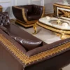 Casa Padrino Luxus Barock Chesterfield Sofa Dunkelbraun / Gold - Prunkvolles Wohnzimmer Sofa mit edlem Kunstleder - Barock Chesterfield Wohnzimmer Möbel