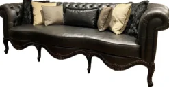 Casa Padrino Luxus Barock Chesterfield Leder Sofa Schwarz 250 x 95 x H. 83 cm - Echtleder Wohnzimmer Sofa im Barockstil - Edel & Prunkvoll