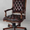 Casa Padrino Luxus Barock Chesterfield Leder Schreibtischstuhl Weinrot / Braun / Schwarz - Höhenverstellbarer Barock Bürostuhl mit hochwertigem Echtleder - Barock Büro Möbel