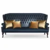 Casa Padrino Luxus Barock Chesterfield Leder Hochlehn Sofa Blau / Dunkelbraun 220 cm - Made in Italy