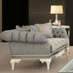 Casa Padrino Luxus Barock Chesterfield Sofa Grau / Beige / Weiß - Prunkvolles Wohnzimmer Sofa mit dekorativen Kissen - Barock Wohnzimmer Möbel