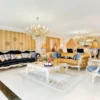 Casa Padrino Luxus Barock Chesterfield Wohnzimmer Sofa Gold / Weiß / Gold 300 x 110 x H. 80 cm - Prunkvolles Sofa im Barockstil - Edle Barock Wohnzimmer Möbel