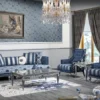 Casa Padrino Luxus Barock Chesterfield Sofa Dunkelblau / Hellblau / Silber 250 x 92 x H. 85 cm - Barock Wohnzimmermöbel