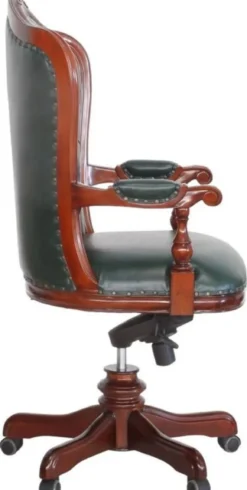 Casa Padrino Luxus Barock Chesterfield Echtleder Schreibtischstuhl Dunkelgrün / Braun H. 123 cm - Barock Büro Möbel