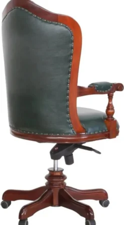 Casa Padrino Luxus Barock Chesterfield Echtleder Schreibtischstuhl Dunkelgrün / Braun H. 123 cm - Barock Büro Möbel