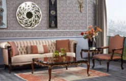 Casa Padrino Luxus Barock Chesterfield Sofa Beige / Dunkelbraun - Prunkvolles Wohnzimmer Sofa - Barockstil Wohnzimmer Möbel - Luxus Möbel im Barockstil - Barock Einrichtung - Edel & Prunkvoll