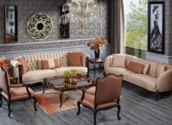 Casa Padrino Luxus Barock Chesterfield Sofa Beige / Dunkelbraun - Prunkvolles Wohnzimmer Sofa - Barockstil Wohnzimmer Möbel - Luxus Möbel im Barockstil - Barock Einrichtung - Edel & Prunkvoll