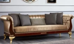 Casa Padrino Luxus Barock Chesterfield Sofa Gold / Dunkelbraun - Prunkvolles Wohnzimmer Sofa - Barockstil Wohnzimmer Möbel - Luxus Möbel im Barockstil - Barock Einrichtung - Edel & Prunkvoll
