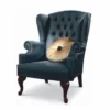 Casa Padrino Luxus Barock Chesterfield Echtleder Ohrensessel Blau / Dunkelbraun - Made in Italy