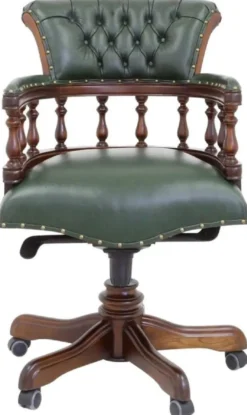 Casa Padrino Luxus Barock Chesterfield Echtleder Schreibtischstuhl Grün / Braun H. 107 cm - Barock Büro Möbel