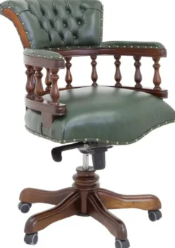 Casa Padrino Luxus Barock Chesterfield Echtleder Schreibtischstuhl Grün / Braun H. 107 cm - Barock Büro Möbel