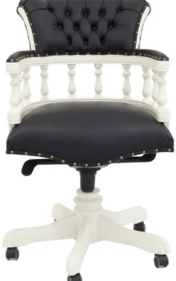 Casa Padrino Luxus Barock Chesterfield Echtleder Schreibtischstuhl Schwarz / Weiß H. 107 cm - Barock Büro Möbel