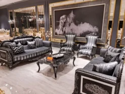 Casa Padrino Luxus Barock Couchtisch Schwarz / Silber - Handgefertigter Massivholz Wohnzimmertisch im Barockstil - Prunkvolle Barock Wohnzimmer Möbel