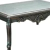 Casa Padrino Luxus Barock Couchtisch Grau / Grün / Gold 113 x 70 x H. 50 cm - Rechteckiger Massivholz Wohnzimmertisch mit Glasplatte