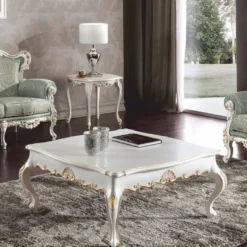 Casa Padrino Luxus Barock Couchtisch Weiß / Gold 104 cm - Made in Italy
