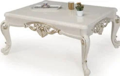 Casa Padrino Luxus Barock Couchtisch Weiß / Gold 115 x 85 x H. 50 cm - Massivholz Wohnzimmertisch im Barockstil - Barock Möbel